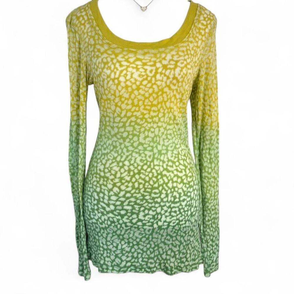 Leopard Print Tropical Summer Sheer Y2K Vintage Long Sleeve Top NWT size Large